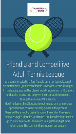 Townwide Tennis May 1  - September 25 